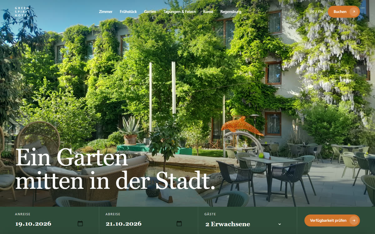 Entwurf der neuen Startseite: Hofgarten in voller Breite, darauf die Datumswahl