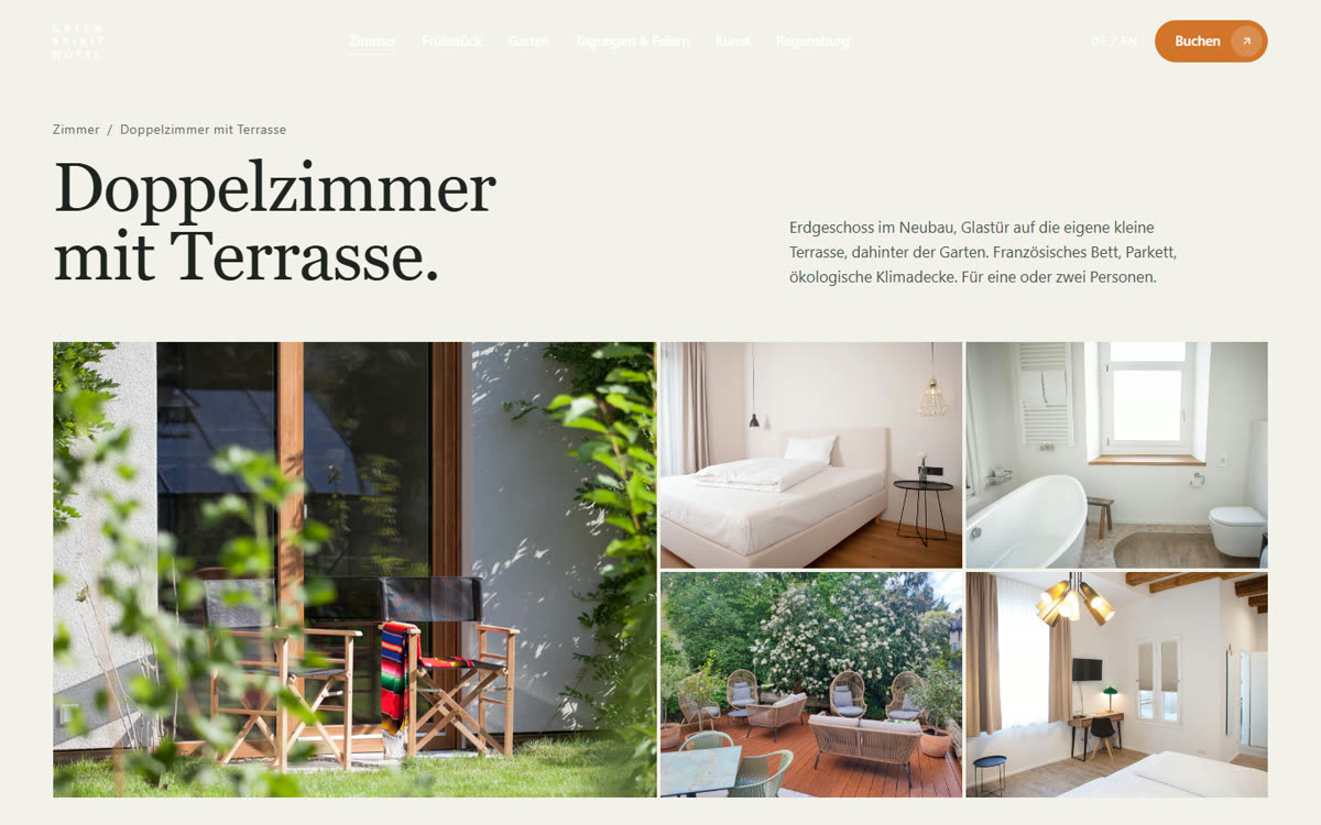 Entwurf der Zimmerseite Doppelzimmer mit Terrasse